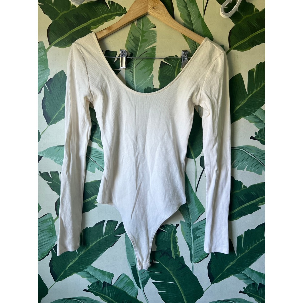Forever 21 Ribbed Bodysuit Women Small Cream